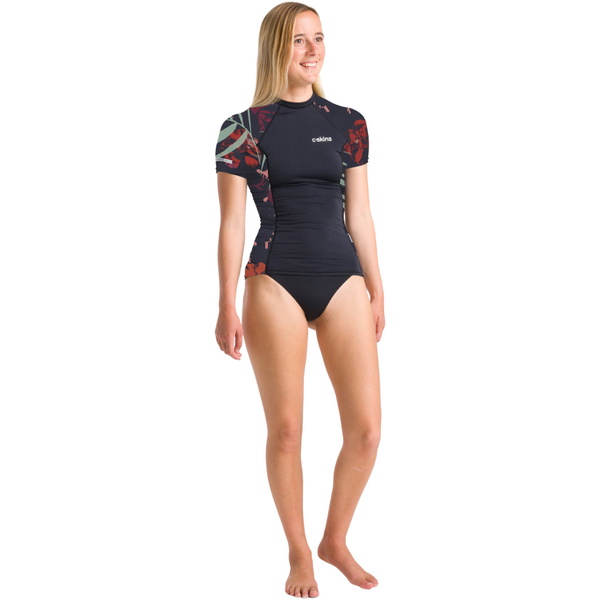 2026 C-Skins Womens Nuwave UV Premium Short Sleeve Vest RVT-SS - Raven Black / Tropical